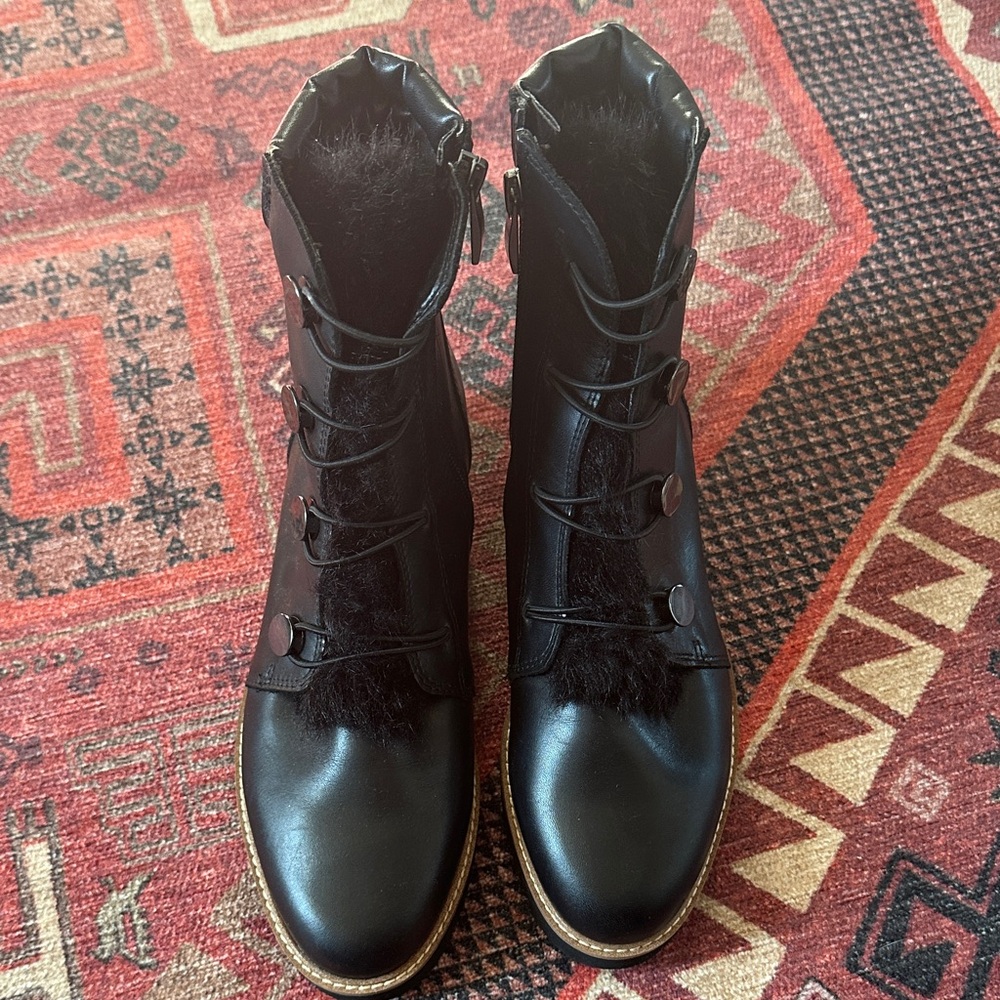Franco Sarto Black Fur Lace Up Boots